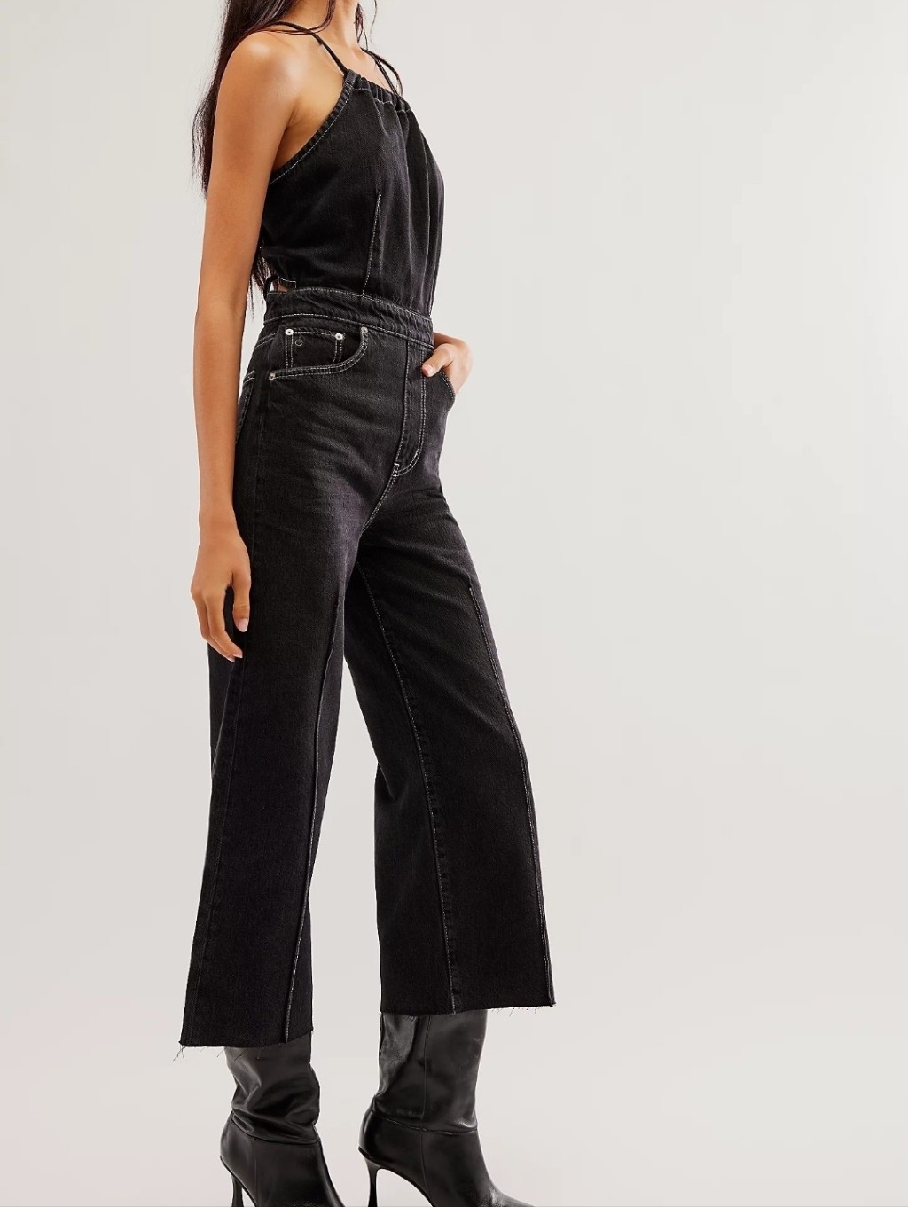 Nwt Etica Cami Halter Denim Jumpsuit Size Large